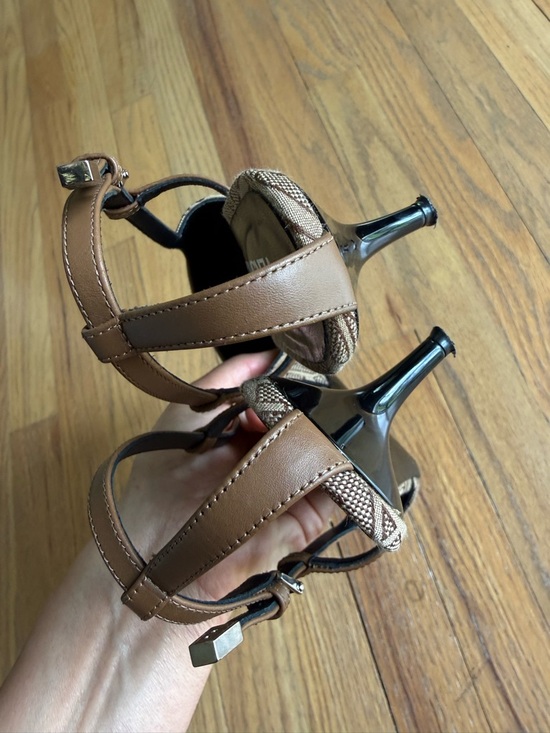 Versace Brown Logo-Jacquard Pointed Slingback Heels - Picture 6 of 7